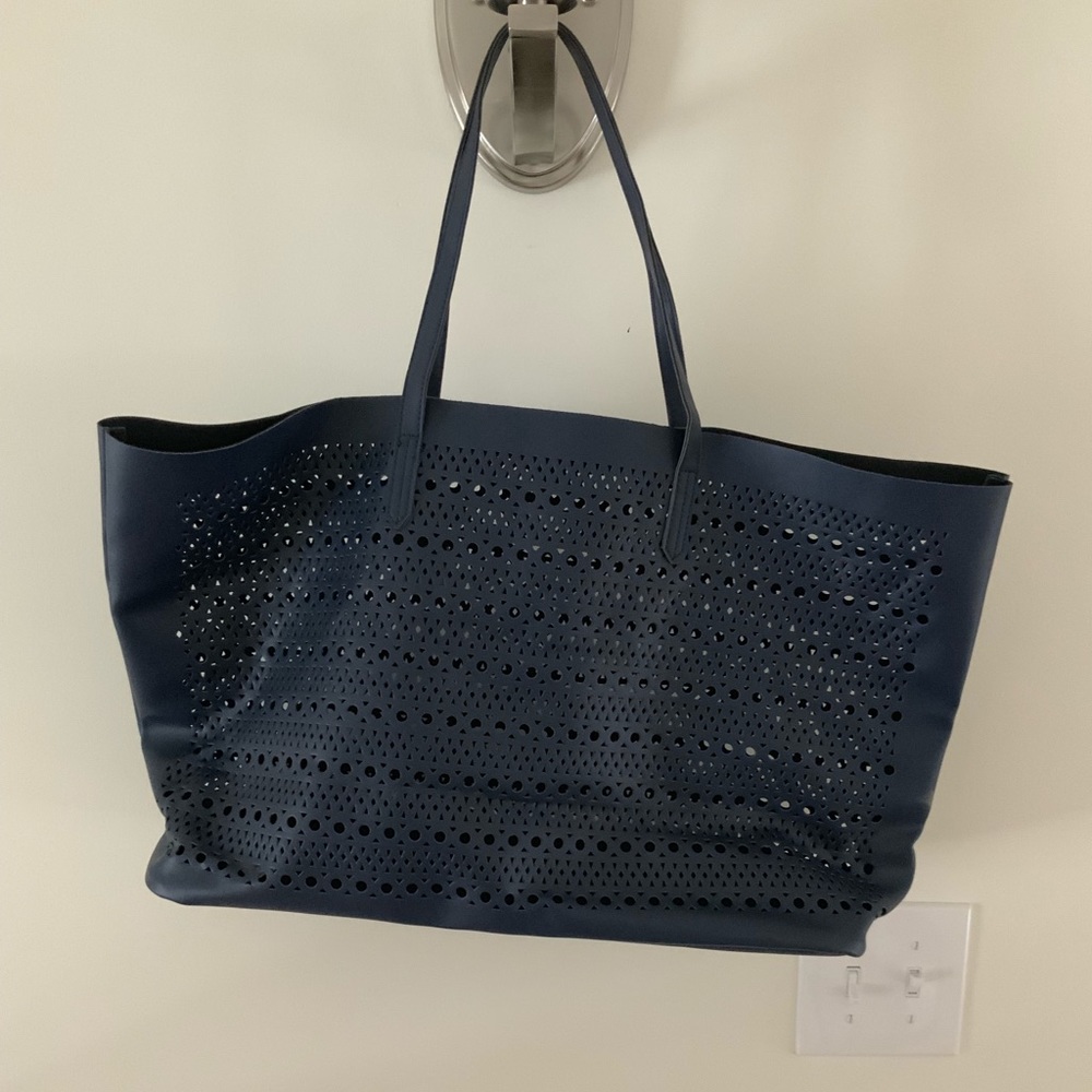 Navy Cut Out Detail Tote Bag